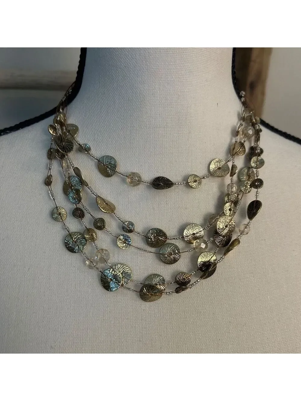 Chicos Multi-Strand Gold Tone Disc Necklace